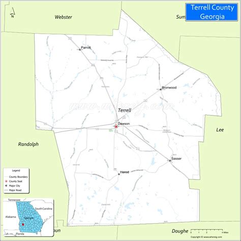 Map of Terrell County, Georgia showing cities, highways & important ...