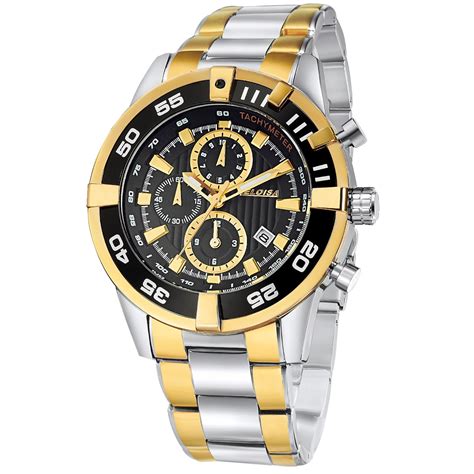 Dual Toned Stainless Steel with Black Dial Chronos Watch For Men ...