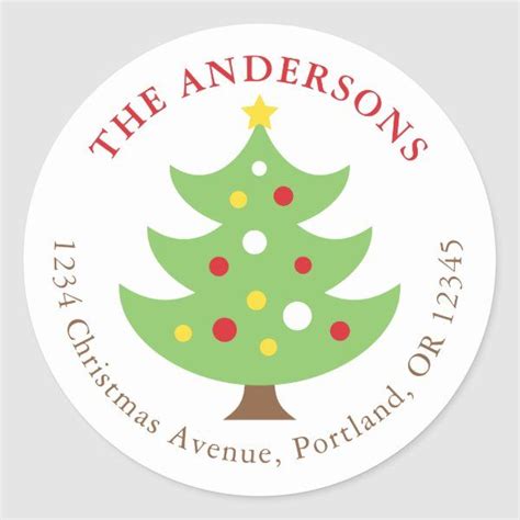 Christmas Tree Return Address Label Round | Zazzle.com | Christmas return address labels, Return ...