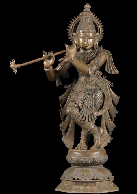 SOLD Bronze Krishna Statue Playing Flute 34" | Deidades, Buda, Imágenes ...