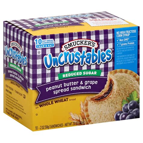 Smucker's Uncrustables Reduced Sugar Peanut Butter & Grape Sandwiches - Shop Sandwiches at H-E-B