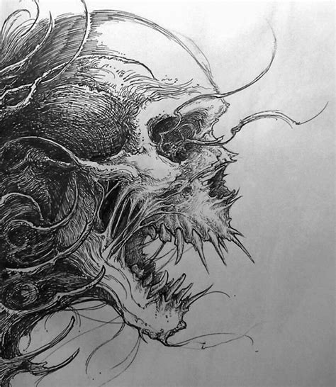 Evil Skull drawing | Skull drawing, Skulls drawing, Dark art drawings