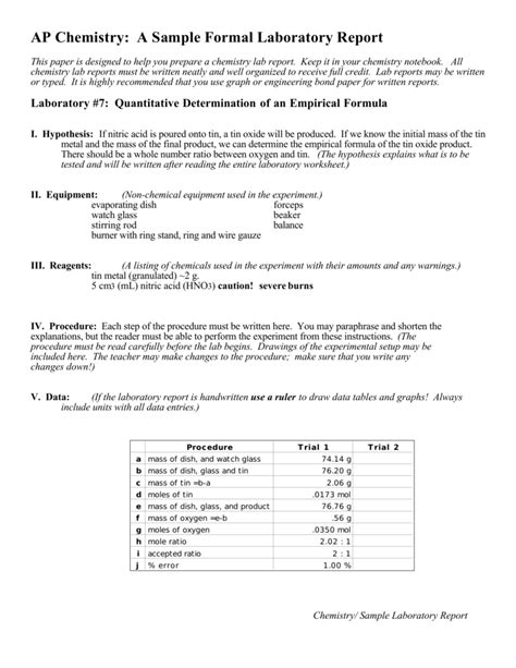 Chemistry Lab Report Template – Atlanticcityaquarium.com