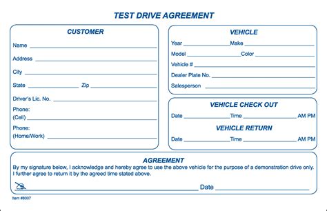 Test Drive Agreement Forms | US AUTO SUPPLIES