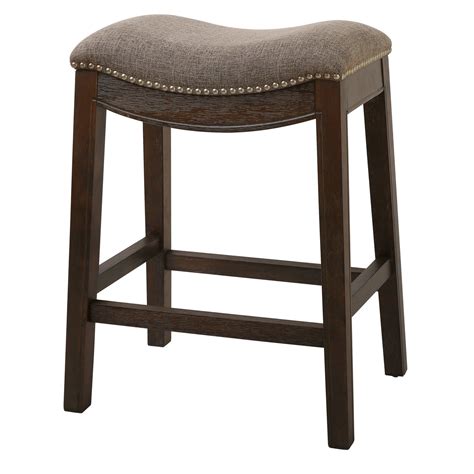 Counter Height Saddle Style Counter Stool with Taupe Fabric and Nail ...