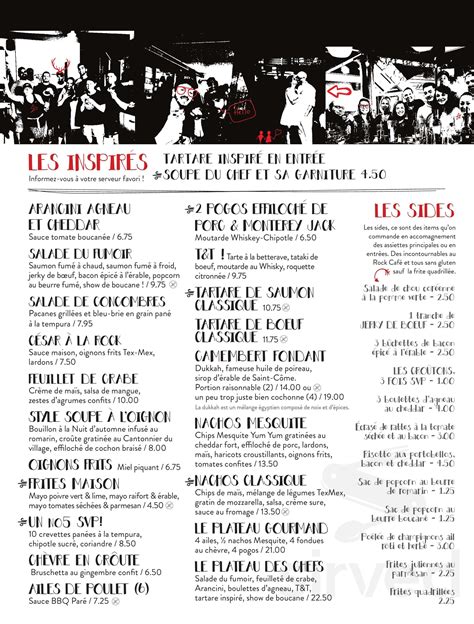 Rock Café menu in Saint-Georges, Quebec, Canada