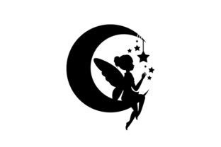 Silhouette of a Fairy Sitting on the Moon SVG Cut file by Creative ...