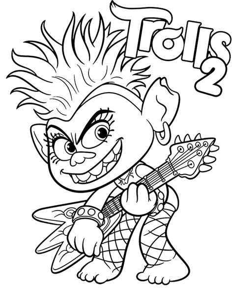 Barb with a guitar coloring page Trolls - Topcoloringpages.net