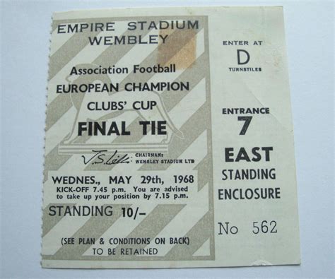 Manchester United v Benfica -ticket -1967/1968 - European Cup Final ...