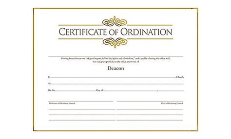 Deacon Ordination Certificate w/Gold Foil Embossing | Church Partner