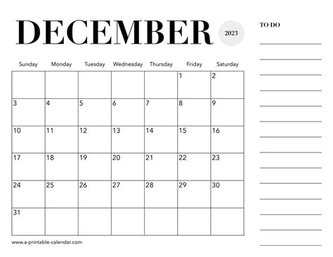 2023 Calendar December - A Printable Calendar