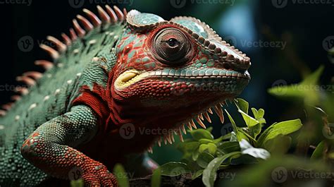 Close-up photo of a Chameleon looking in their habitat. Generative AI ...