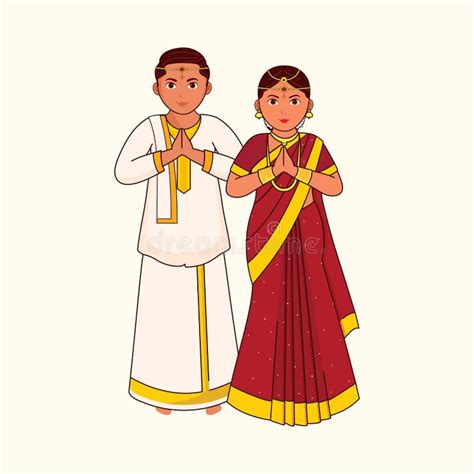 Telugu Wedding Couple Greeting Namaste in Traditional Dress on Cosmic ...