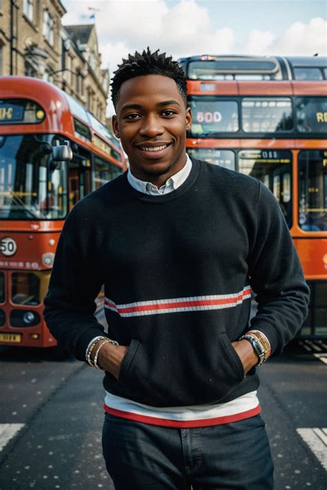 Smiling man in London with Double Decker Bus in background - #7726372 ...