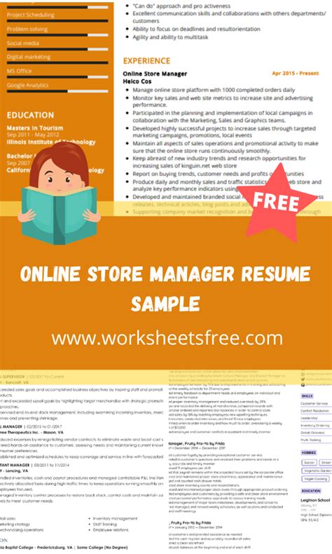 Online Store Manager Resume Sample in 2023 | Worksheets Free