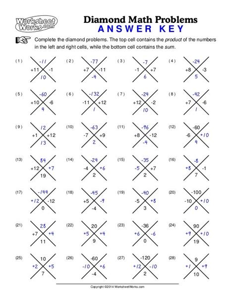 Worksheet Works Diamond Math Problems Answer Key | Laludemare