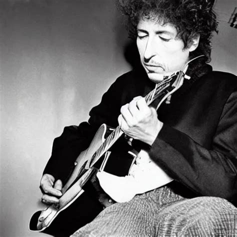 bob dylan playing his guitar whilst sitting on a | Stable Diffusion ...