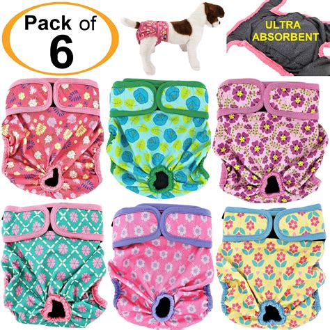 Pack of 6 Female Dog Diapers with 4 Layers of Absorbent Pads Waterproo