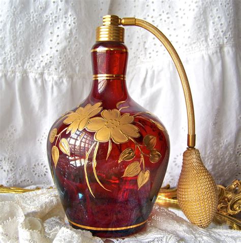 Antique Perfume Bottle Art Deco Ruby Red Perfume Bottle 22K