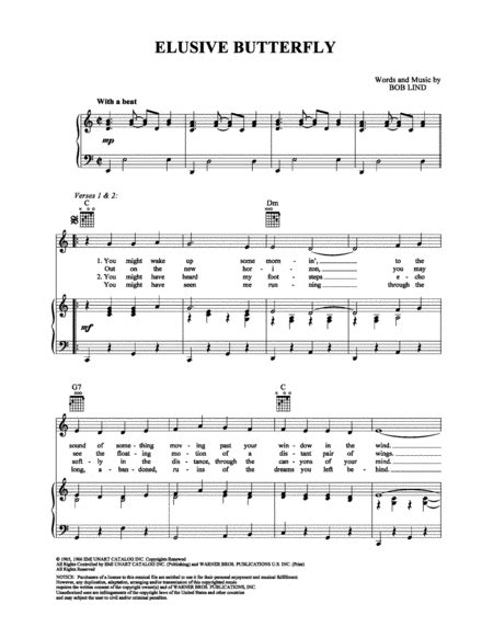 Elusive Butterfly By Bob Lind - Digital Sheet Music For - Download & Print AX.00-PS-0007217 ...