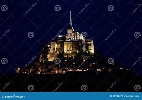 Mont-Saint-Michel at night stock image. Image of shore - 26932673