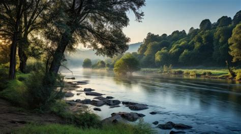 Premium AI Image | A photo of a serene river winding through the ...