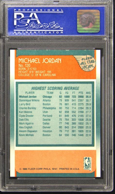 1988 Fleer #120 MICHAEL JORDAN All Star PSA 9 Mint | eBay