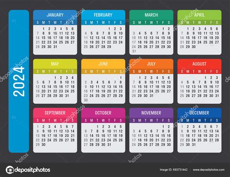 2024 Calendar Printable 2024 Calendar Stock Vector by ©tlgbrn 693731442