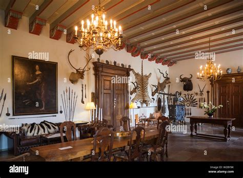 Denmark, Funen, Egeskov, Egeskov Castle, castle interior Stock Photo ...