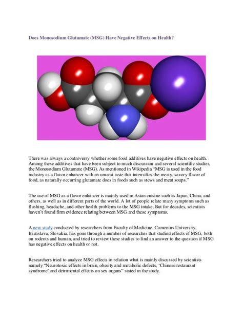 Does monosodium glutamate msg have negative effects on health?