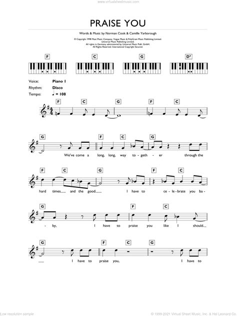 Slim - Praise You sheet music for piano solo (chords, lyrics, melody)