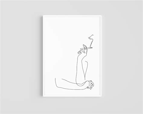 Woman Smoking Cigarette Line Drawing Print Printable Modern Art ...