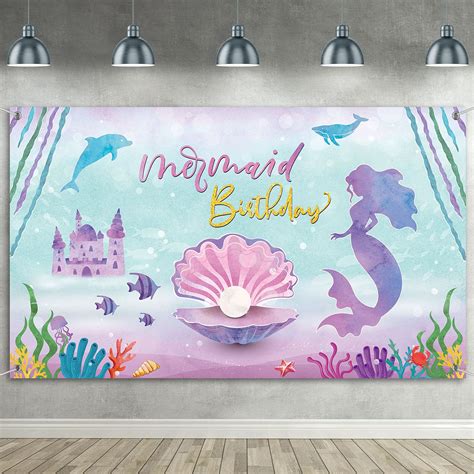 Buy Mermaid Birthday Party Backdrop Banner Under The Sea mermaid ...