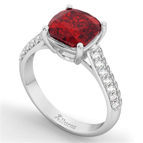 Cushion Cut Ruby & Diamond Engagement Ring 14k White Gold 4.42ct - AD1698