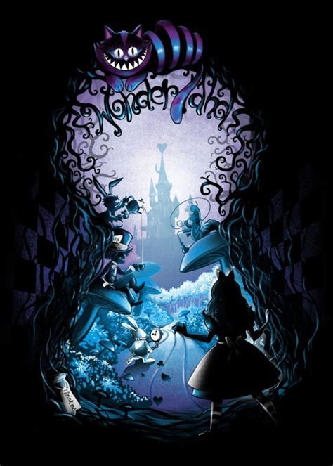 the poster for disney's alice and the neverland kingdom is shown in purple