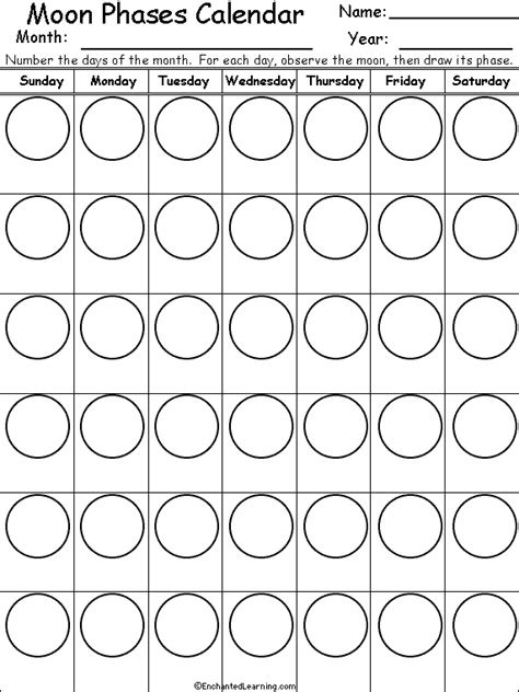 printable moon phase calendar- observe and fill in (worked printing to ...