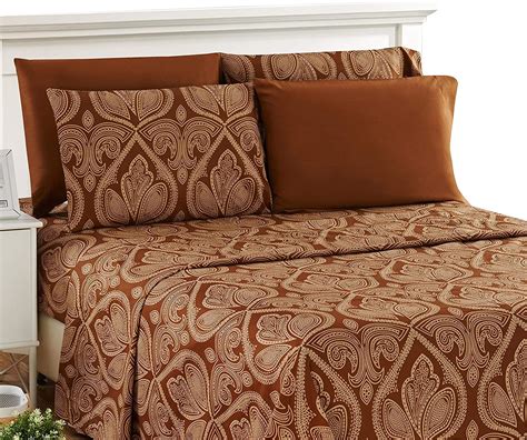 Paisley Printed Bed Sheet Set ( Chocolate, Twin) Egyptian Quality 4 Piece(1 Fitted Bed Sheet,1 ...