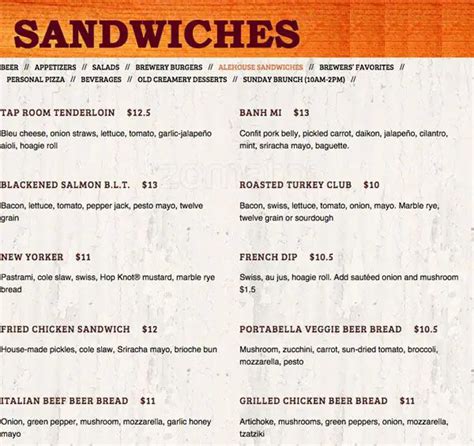 Menu at Four Peaks Brewing Company pub & bar, Tempe, E 8th St #104