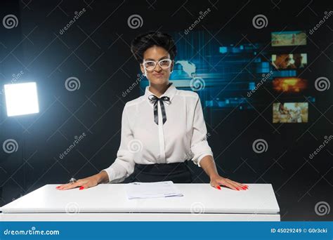 TV Journalist on the Spotlight Editorial Stock Image - Image of channel ...