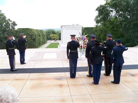 Wreath laying ceremony at the Tomb of the Unknown Soldier at Arlington National Cemetery ...