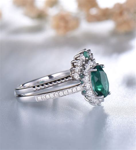 Emerald Wedding Set Emerald Engagement Ring Vintage Silver - Etsy