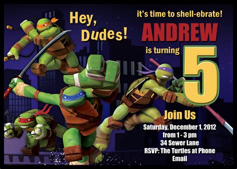 Teenage Mutant Ninja Turtle Birthday Party Invitations | Dolanpedia