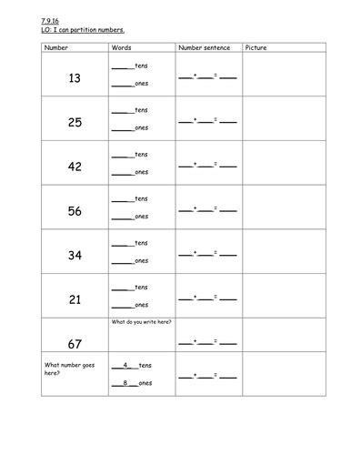 Maths Partitioning Year 2 Autumn | Teaching Resources