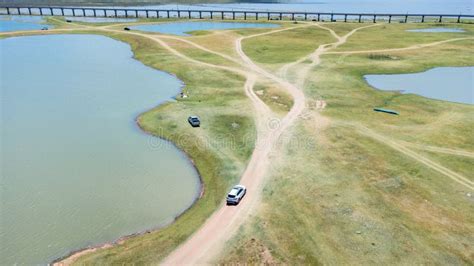 Aerial Unseen View of Railroad Tracks of Floating Train Bridge with White Car I Stock Image ...