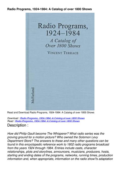 READ Radio Programs, 1924-1984: A Catalog of over 1800 Shows - Entries ...