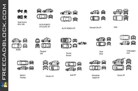 Cars blocks DWG Drawing in Autocad 2D format, free download.