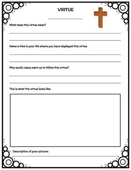 Virtue of the Month Worksheet - Catholic Education by Hard Working Kids