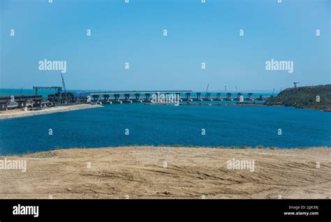 The Kerch Strait Bridge construction .Crimean Bridge, also called Kerch Strait Bridge or Kerch ...