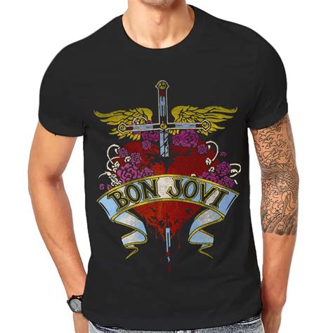 Bon Jovi T Shirt Vintage Heavy Rock Band Graphic Print Unisex S 2XL Tee Mens Shirts Short Sleeve ...