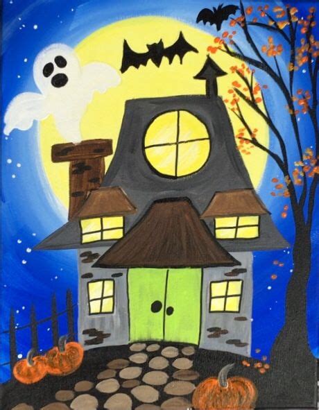 How To Paint A Haunted House | Halloween painting, Halloween canvas ...